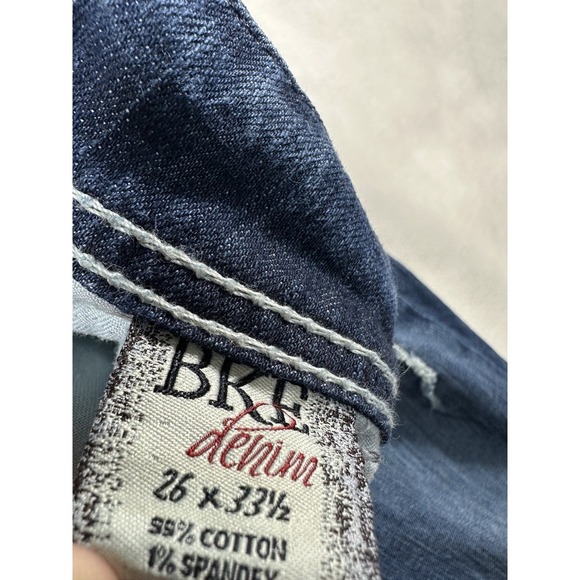 BKE Stella Flare Jeans Blue Distressed Low Rise Contrast Stitch Womens 26 Long - Picture 6 of 11